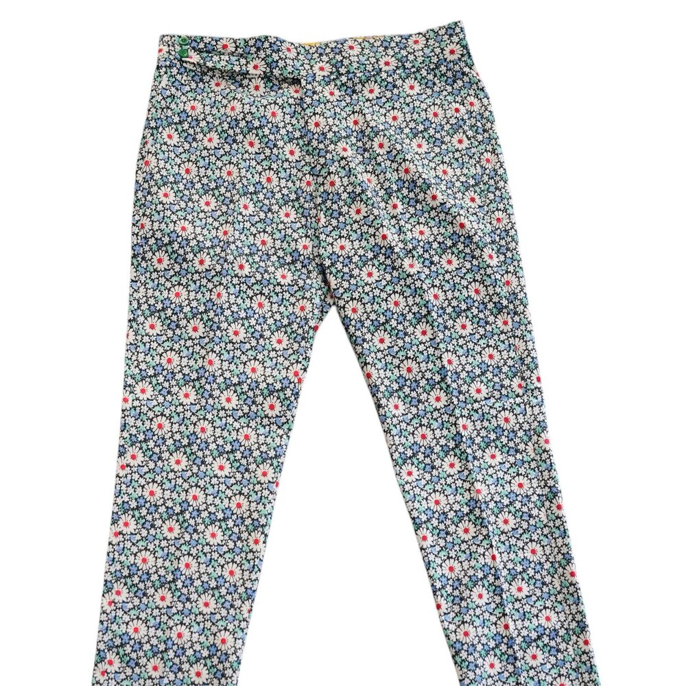 Mens 36 Blue White Floral Gurkha Pants Cotton Flat Front Slim Fit Dress Trousers
